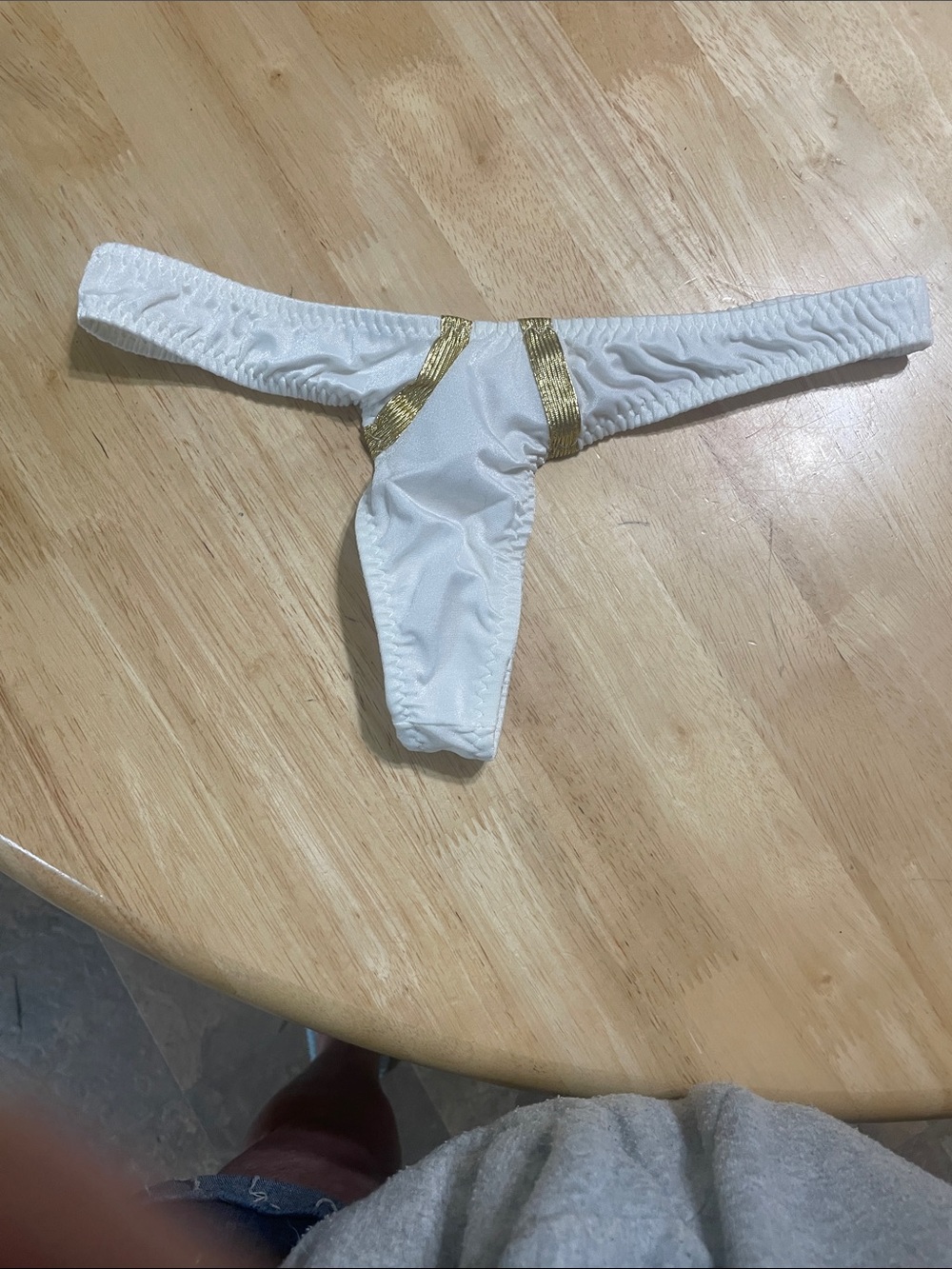 Cream with gold stripes thong bottom